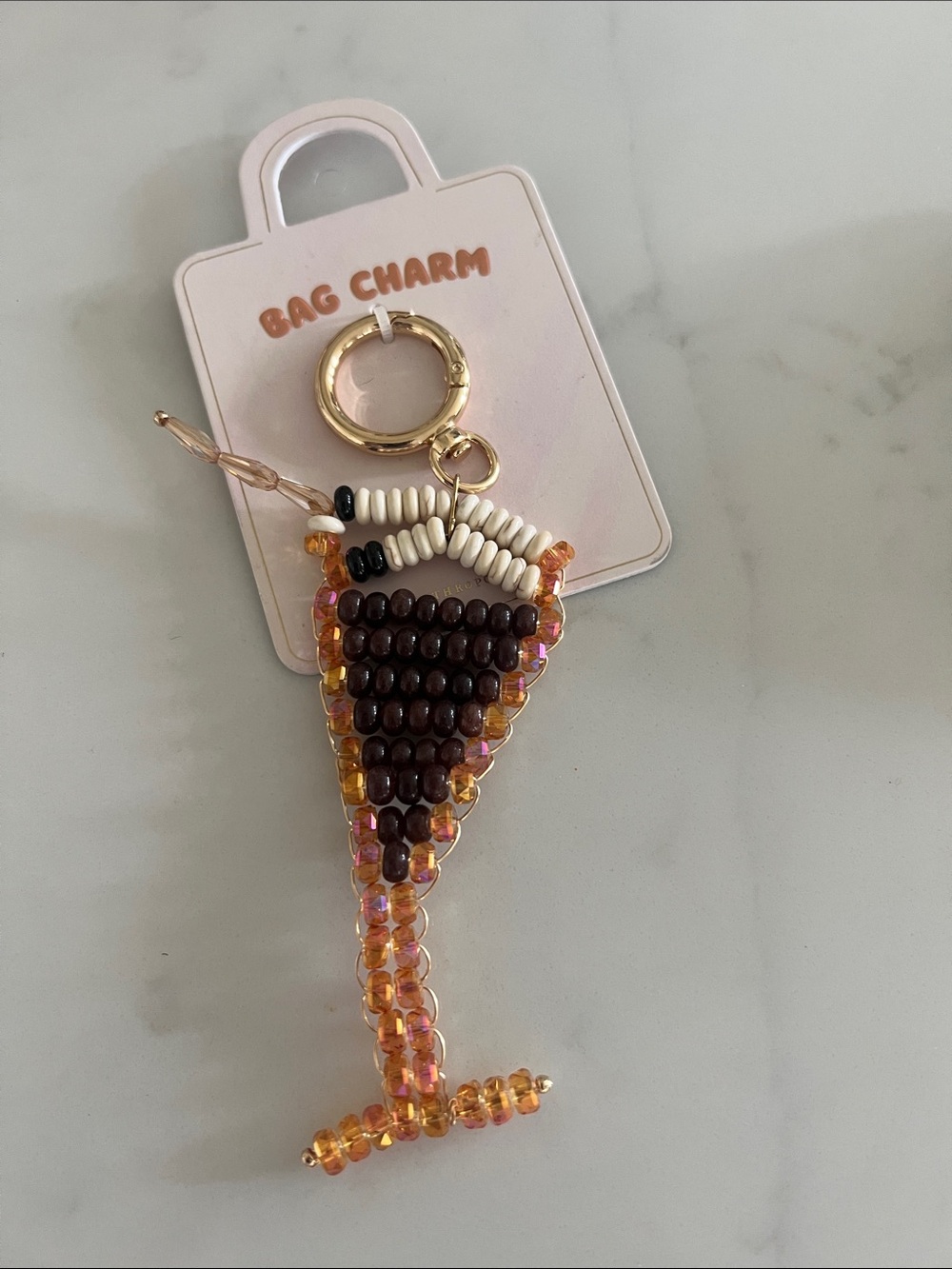 Anthropologie Beaded Wine Glass Bag Charm - Amber & Brown